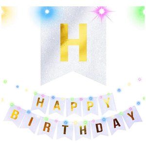 Happy Birthday Banner silver and gold with led new